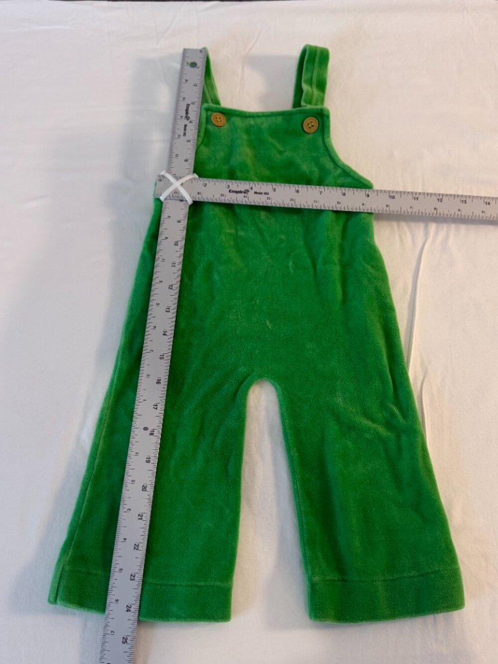 Vintage Green Velour Toddler Overalls Romper Unisex  Button Strap No Size - Picture 6 of 8